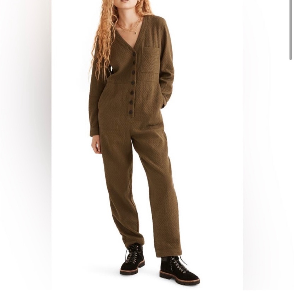 Madewell Diamond Jacquard Coveralls in Kale Green